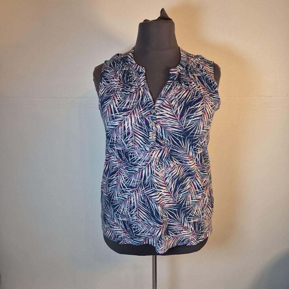 Caribbean Joe Women's Tropical Blouse Size 1X Floral Multicolor Sleeveless
